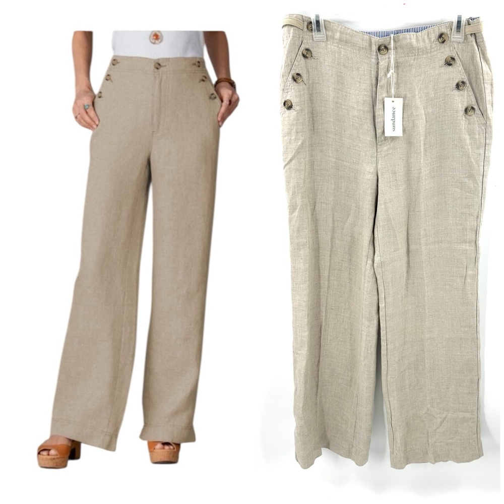 Sundance Oaklee Easy Linen Wide Leg Pants Womens 8 Beachy Coastal Lagenlook NWT